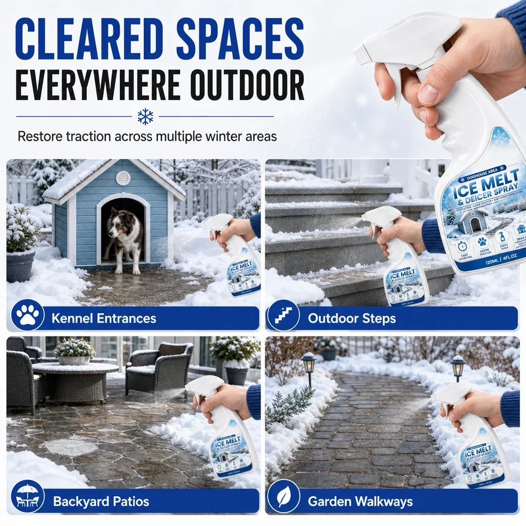Outdoor De-Icing & Snow Melting Spray – pet-safe, dissolves frost on contact. Clear steps, walkways & patios fast!