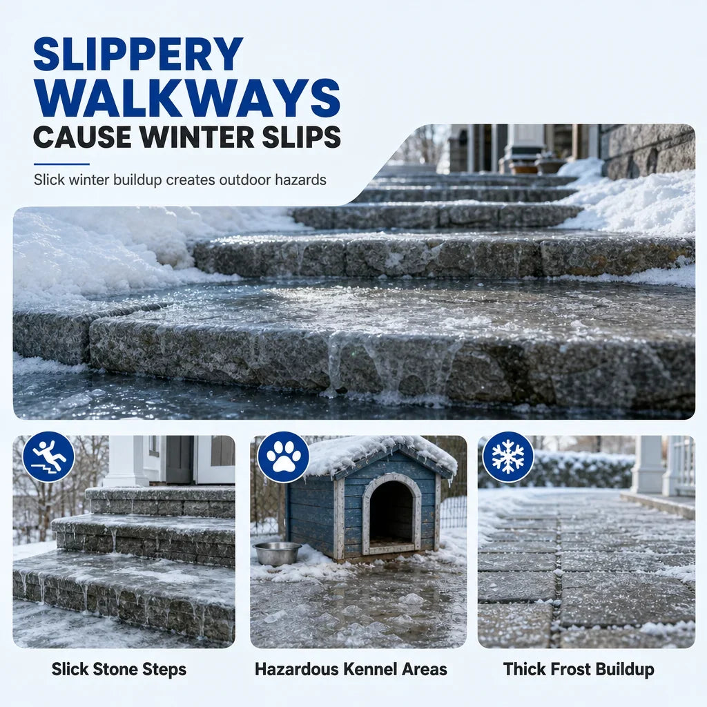 Outdoor De-Icing & Snow Melting Spray – pet-safe, dissolves frost on contact. Clear steps, walkways & patios fast!